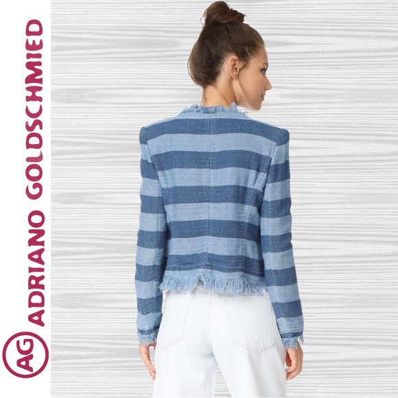 AG Adriano Goldschmied Women Capucine Jacket Piscine Stripe Washed Indigo/Small - Picture 7 of 10
